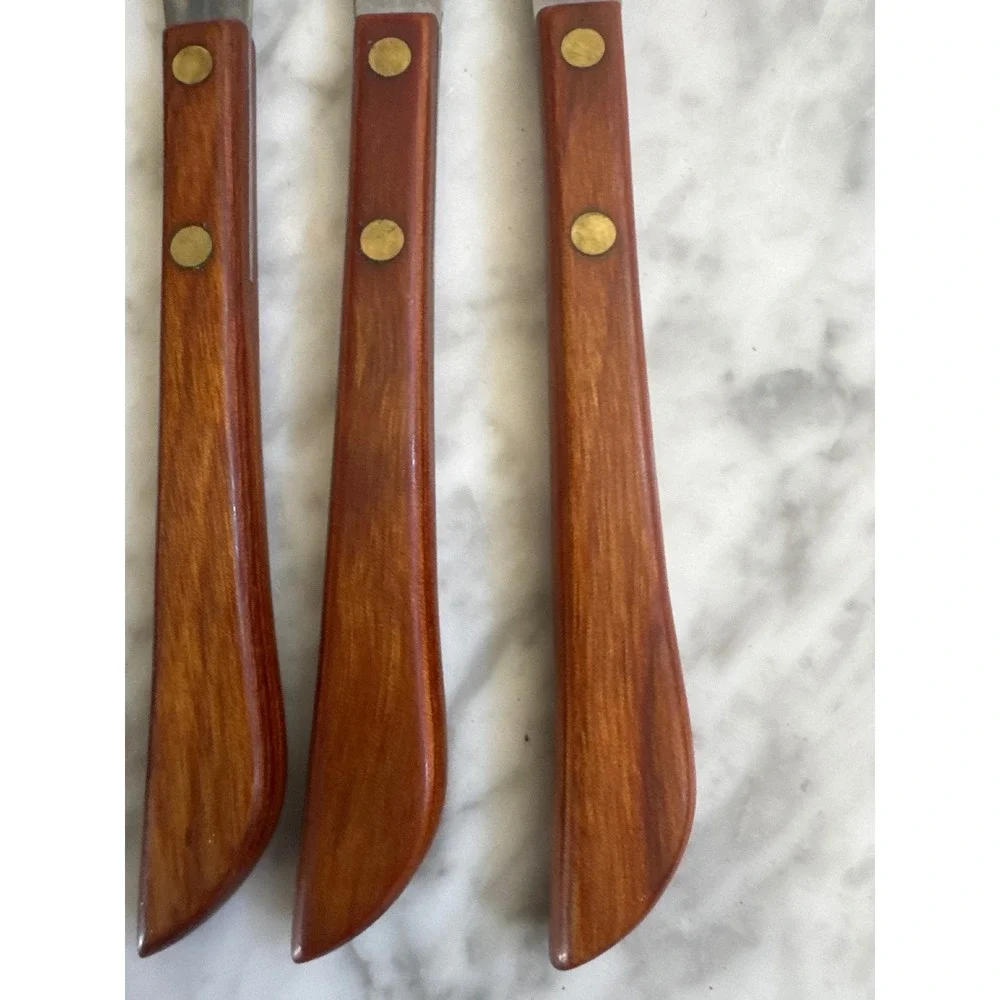 Washington Forge 6 Piece Steak Knife Set Stainless USA Wood Handle Brass Rivets